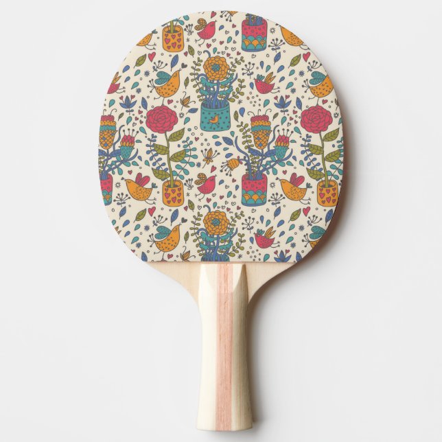 Cartoon floral pattern with birds 2 ping pong paddle (Front)