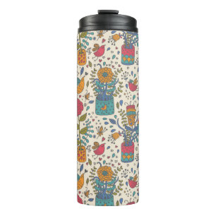 Cartoon floral pattern with birds 2 thermal tumbler