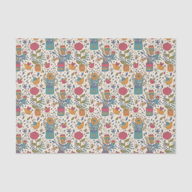 Cartoon floral pattern with birds 2 tissue paper (Front)
