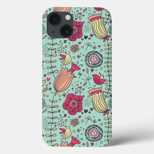 Cartoon floral pattern with birds Case-Mate iPhone case (Back)