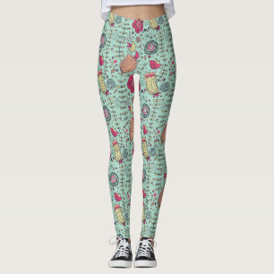Cartoon floral pattern with birds leggings