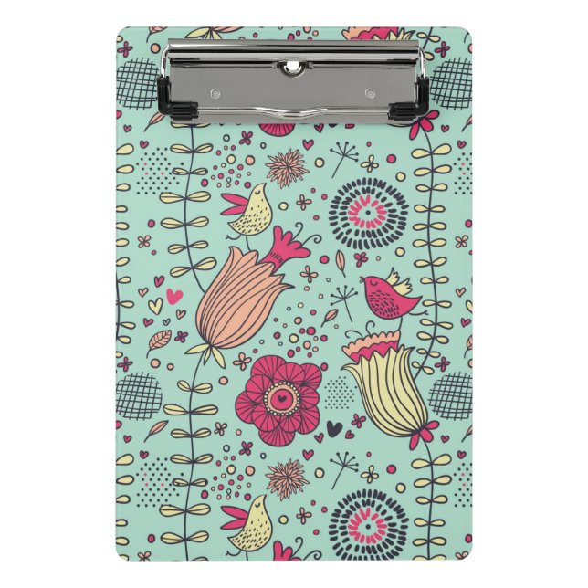 Cartoon floral pattern with birds mini clipboard (Front)