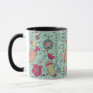 Cartoon floral pattern with birds mug