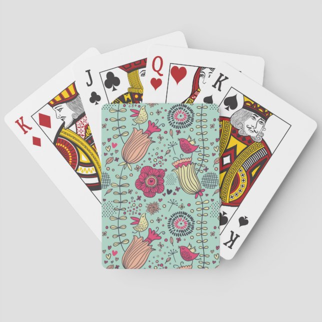 Cartoon floral pattern with birds playing cards (Back)