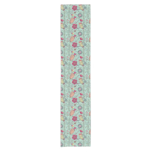 Cartoon floral pattern with birds short table runner