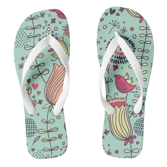 Cartoon floral pattern with birds thongs (Footbed)