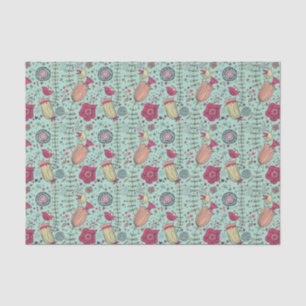 Cartoon floral pattern with birds tissue paper