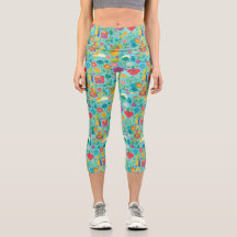 Cartoon Flower Pattern High Waisted Yoga Capris