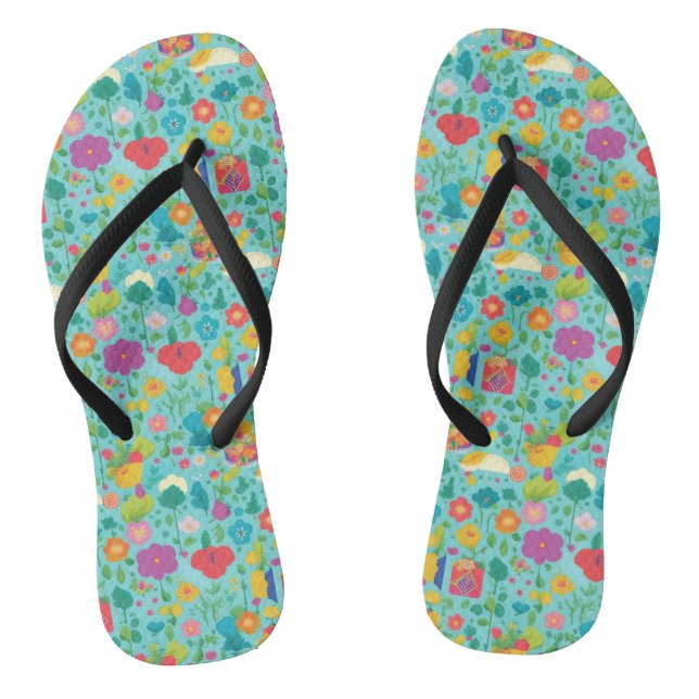 Cartoon Flower Pattern Slim Strap Flip Flops (Footbed)