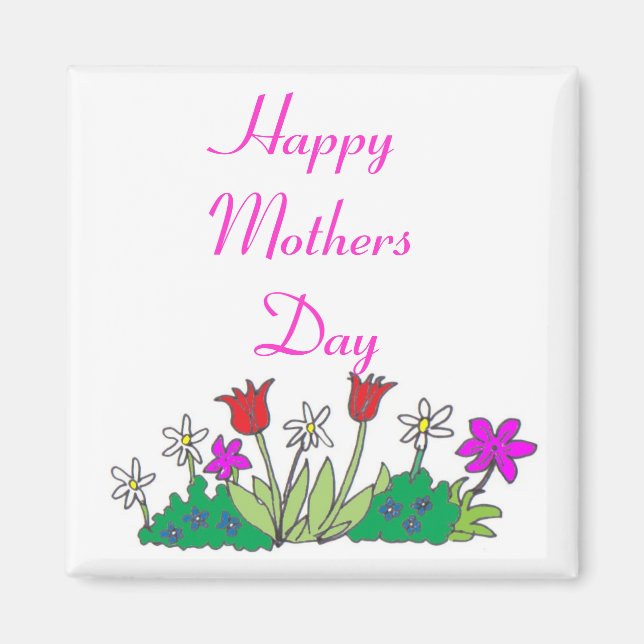cartoon-flowers1, Happy Mothers Day Magnet (Front)