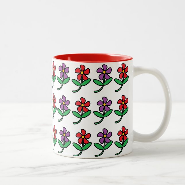 Cartoon Flowers Pattern Two-Tone Coffee Mug (Right)