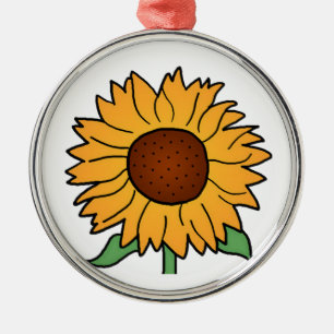 Cartoon Flowers, Summer Floral Sunflower Metal Ornament