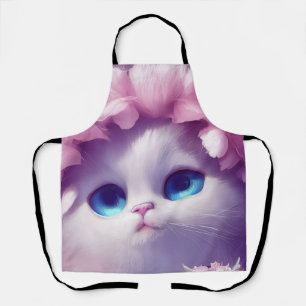 Cartoon fluffy baby kitten with big eyes apron