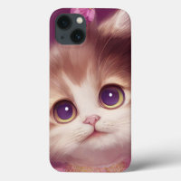 Cartoon fluffy baby kitten with big eyes