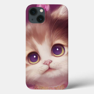 Cartoon fluffy baby kitten with big eyes iPhone 13 case
