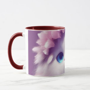 Cartoon fluffy baby kitten with big eyes mug
