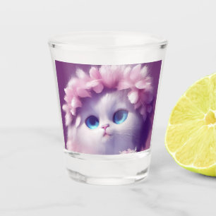Cartoon fluffy baby kitten with big eyes shot glass
