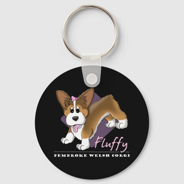 Cartoon Fluffy Pembroke Welsh Corgi Key Ring (Front)