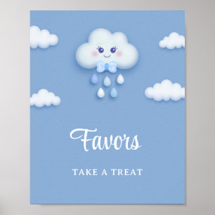 Cartoon fluffy white cloud nine blue boy favours poster