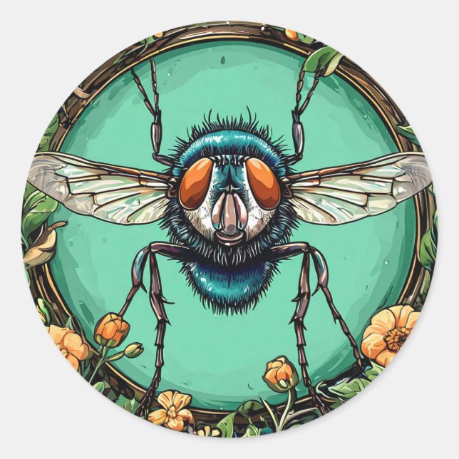 Cartoon fly classic round sticker (Front)