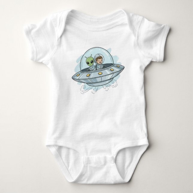 Cartoon Flying Alien Baby Bodysuit (Front)