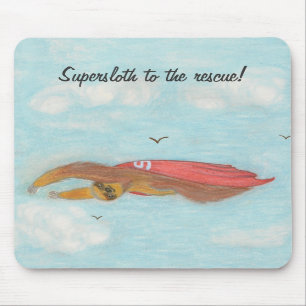 Cartoon flying Supersloth.  Mousepad. Mouse Pad