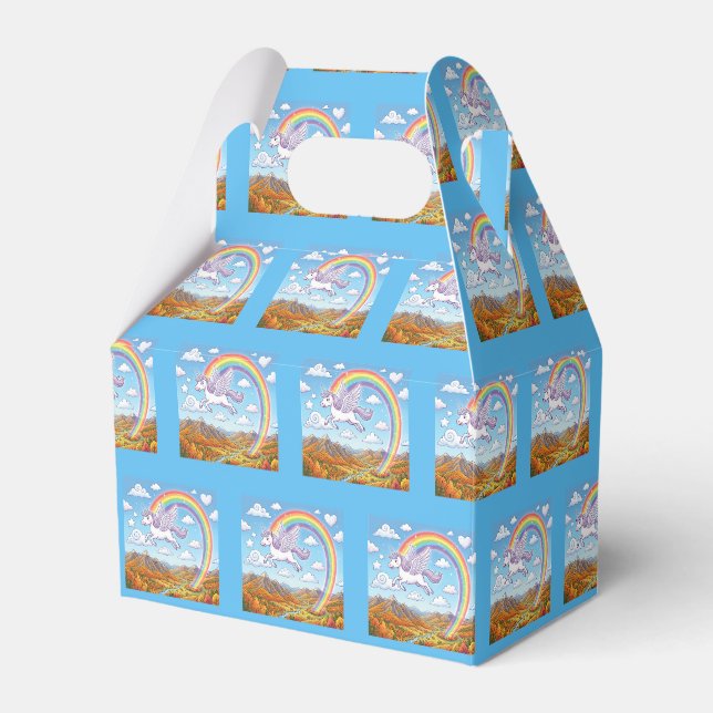 Cartoon Flying Unicorn with Rainbow Favour Box (Front Side)