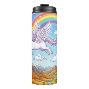 Cartoon Flying Unicorn with Rainbow Thermal Tumbler