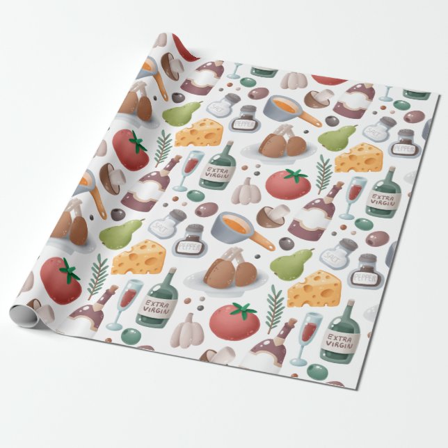 Cartoon Food and Drink Wrapping Paper (Unrolled)