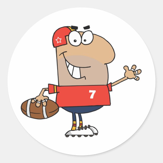 Cartoon Football Player Classic Round Sticker (Front)