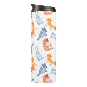 Cartoon forest animals. Wolf, bear, fox and hare. Thermal Tumbler