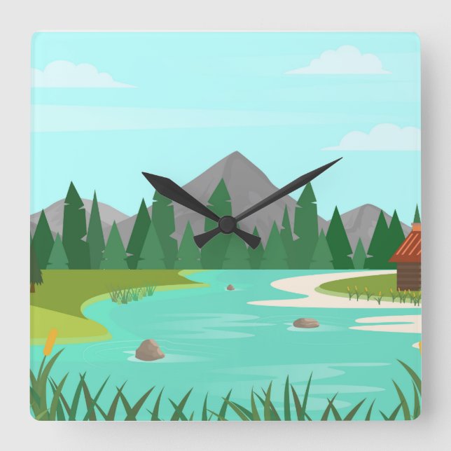 Cartoon forest square wall clock (Front)