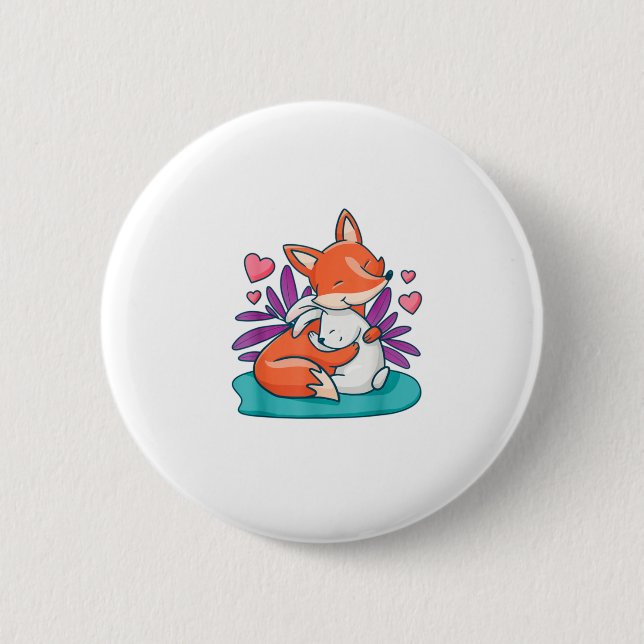 Cartoon Fox Bunny Rabbit Hug Friends Love Easter A 6 Cm Round Badge (Front)