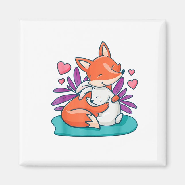 Cartoon Fox Bunny Rabbit Hug Friends Love Easter A Magnet (Front)
