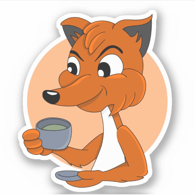 Cartoon fox drinking tea - vinyl sticker (Front)