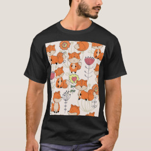 Cartoon fox, flowers: vintage hand-drawn pattern T-Shirt