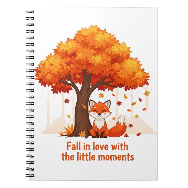 Cartoon Fox in Autumn with Fall Quote Illustration Notebook (Front)