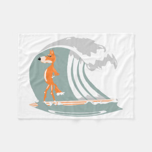 Cartoon Fox on a Surfboard Fleece Blanket