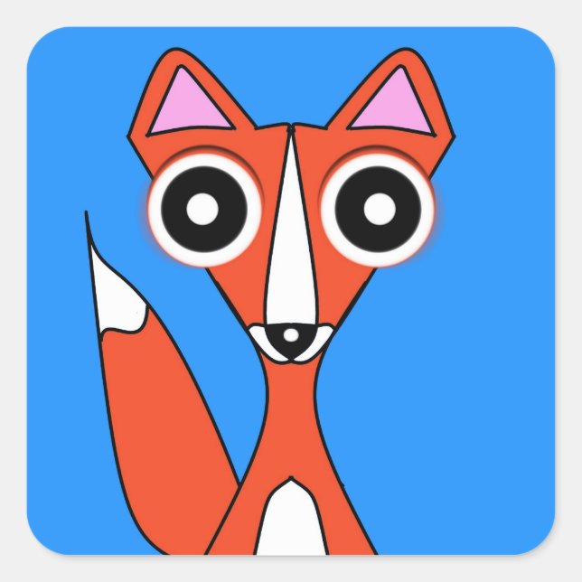 Cartoon Fox Square Sticker (Front)