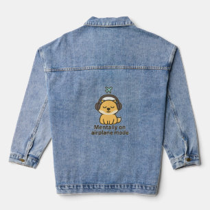 Cartoon Fox Sticker Mentally on Aeroplane Mode Denim Jacket