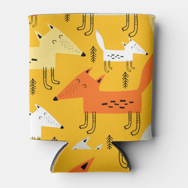 Cartoon Foxes: Colourful Neutral Design Can Cooler (Front)