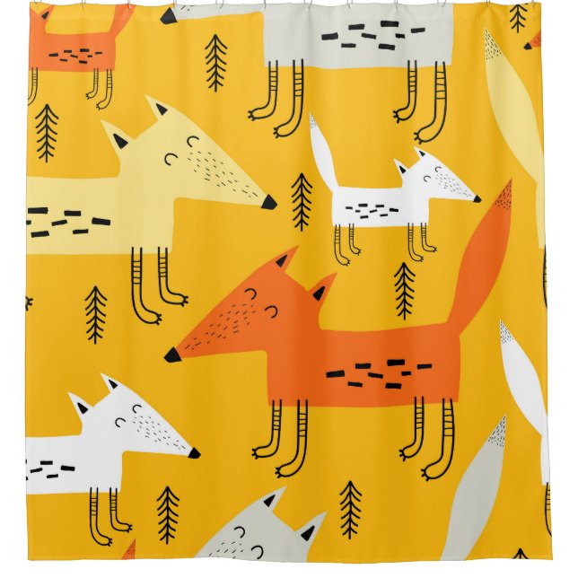 Cartoon Foxes: Colourful Neutral Design Shower Curtain (Front)
