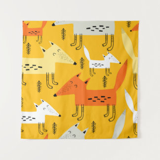 Cartoon Foxes: Colourful Neutral Design Tapestry