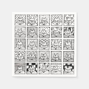 Cartoon Foxes Faces Squares Drawing Card Napkin