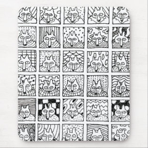 Cartoon Foxes Faces Squares Drawing Mouse Pad