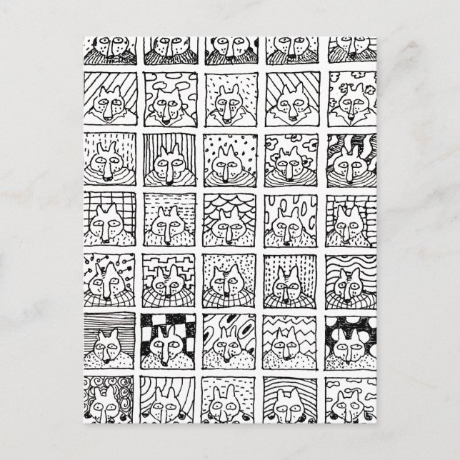 Cartoon Foxes Faces Squares Drawing  Postcard (Front)