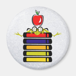 cartoon frog and books magnet