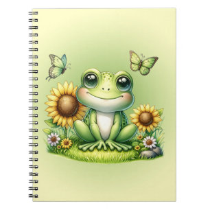Cartoon Frog Butterflies and Sunflowers Notebook