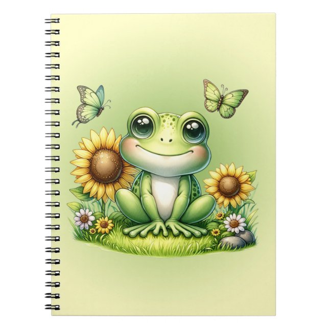 Cartoon Frog Butterflies and Sunflowers Notebook (Front)