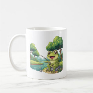 Cartoon Frog Fishing by the River Coffee Mug